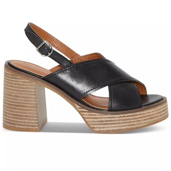 🆕️ LUCKY BRAND Delmie Slingback Platform Stacked Heel Leather Sandals SIZE: 5 - Picture 9 of 9